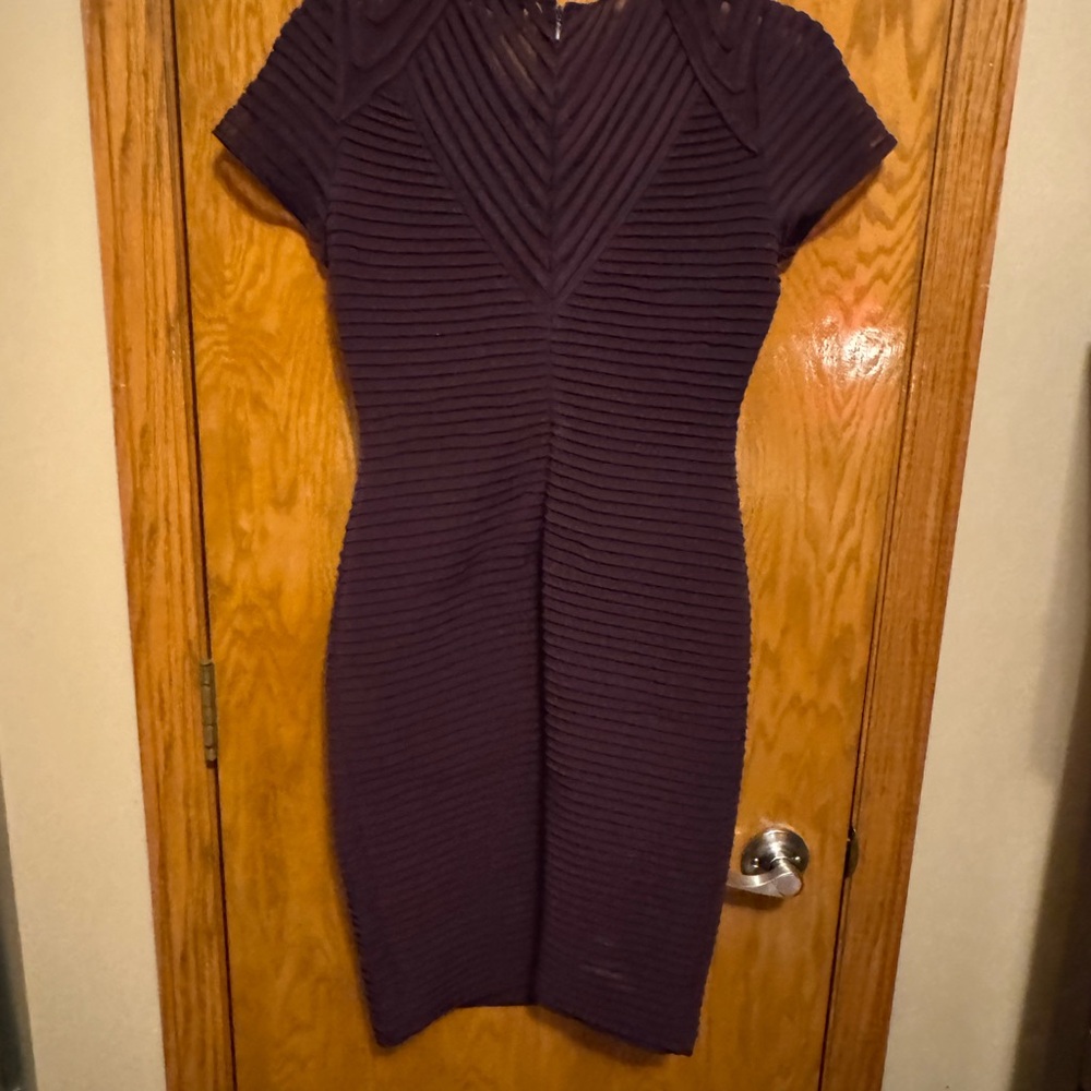 LOOK Calvin Klein Purple Ribbed Sheath Mini Dress